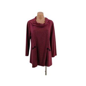 Yushi Womens Pink Purple Striped Tunic Size M Cowl Asymmetrical Button Trim